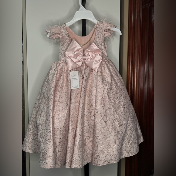 Handmade Pink A-Line Flutter Sleeve Scoop Neck Dress - Picture 3 of 5